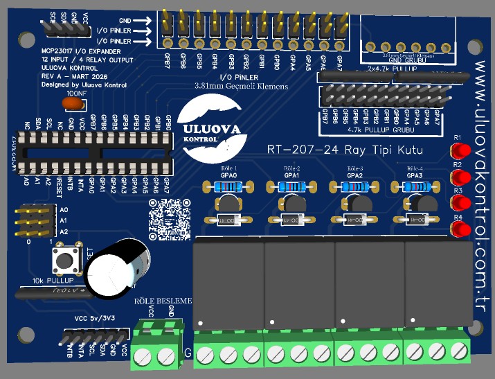  I2C Röle Modülü | I2C I/O Expander Röle Modül Kartı – 12 Digital Input-Output / 4 Relay Output